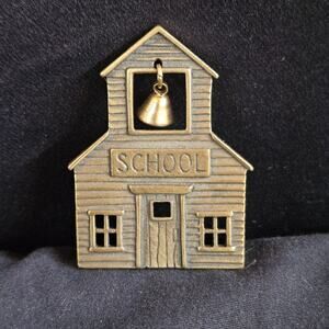 Vintage JJ School House Brooch Pin Jonette Signed Bronze Teacher